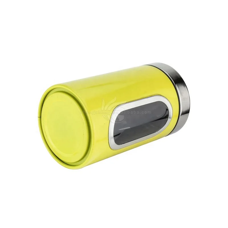 Tea Coffee Sugar Airtight Window Kitchen Canister Stainless Steel Canisters Sets with Metal Lid