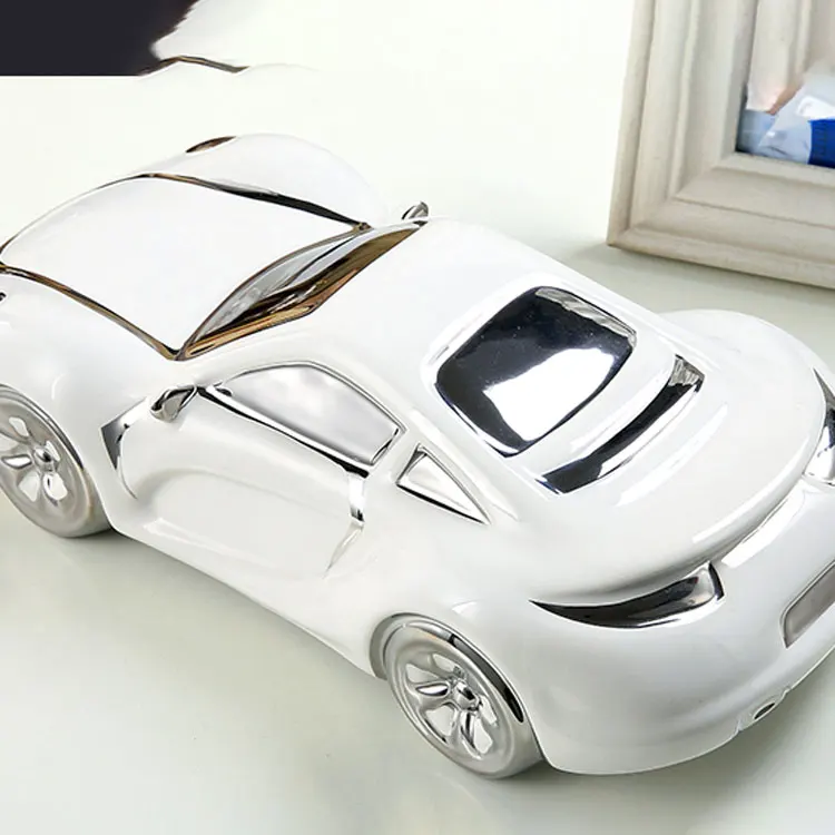 Creative design white car shape nordic luxury ceramic crafts table decoration for porch & office