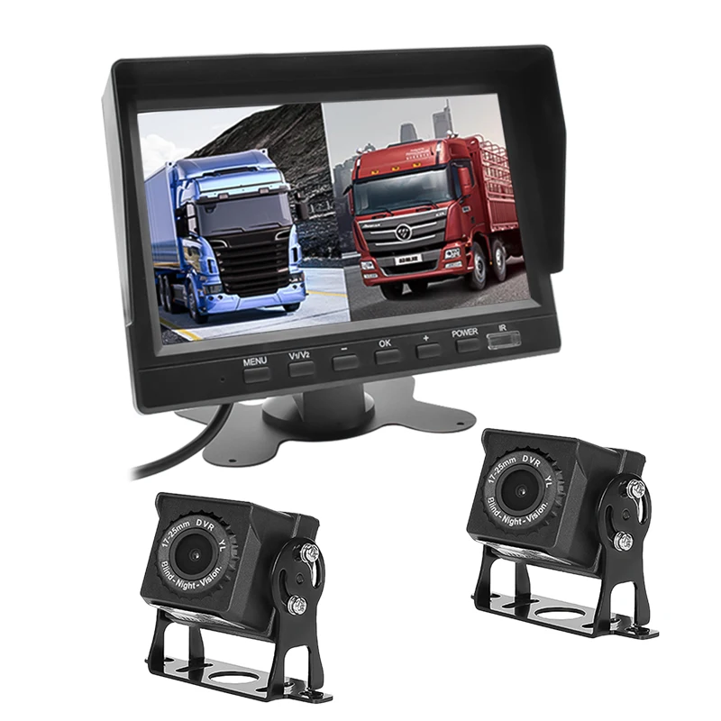 1080P 7 дюймов грузовик DVR монитор Автомобильный видеорегистратор с двумя объективами спереди/сзади Двойная Запись HD камера заднего вида ночного видения
