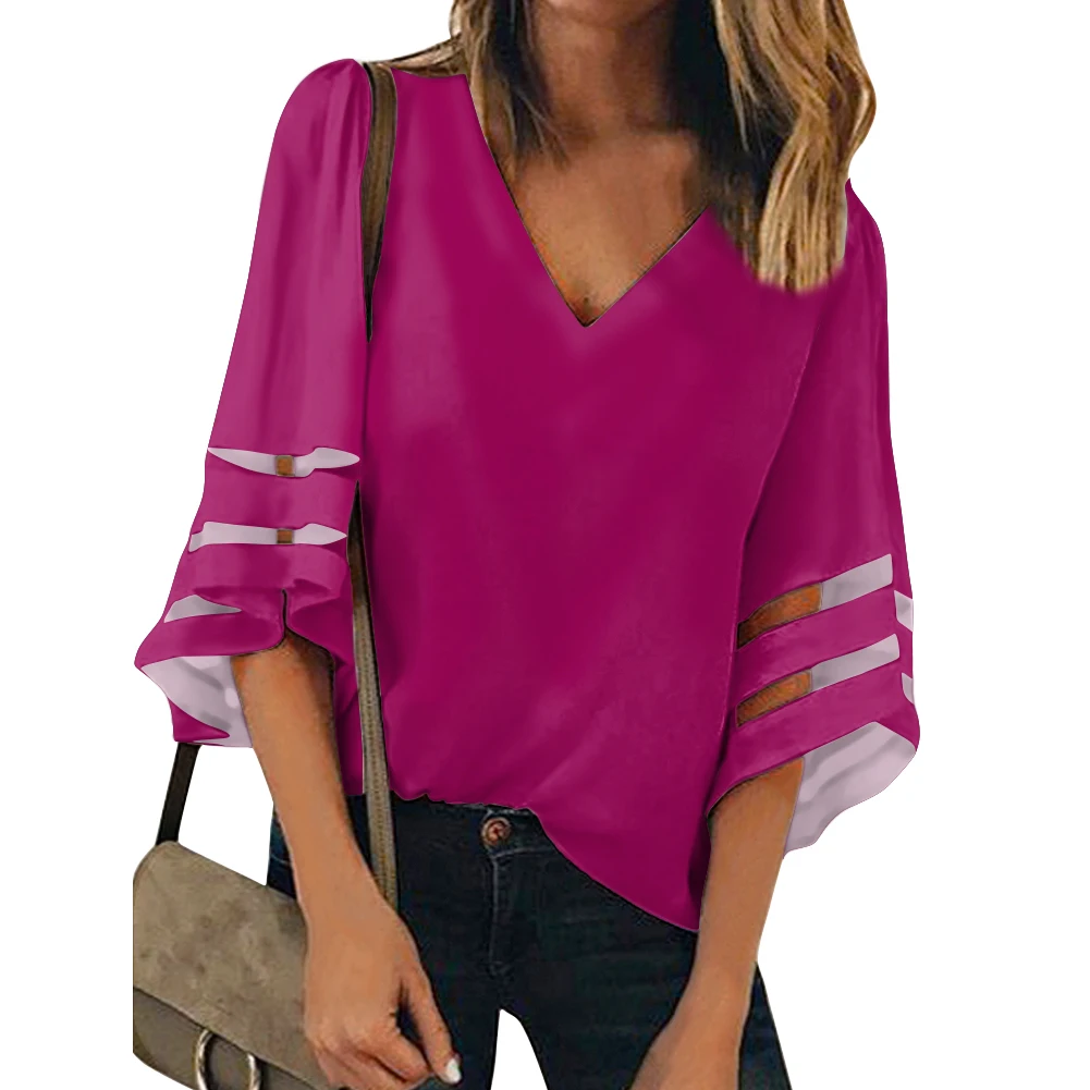 
Summer Hot Sale Clothing Fluorescent Yellow Neck Bell Sleeve Tops Loose Chiffon Blouse Shirts Brand Clothes Women Image Custom 