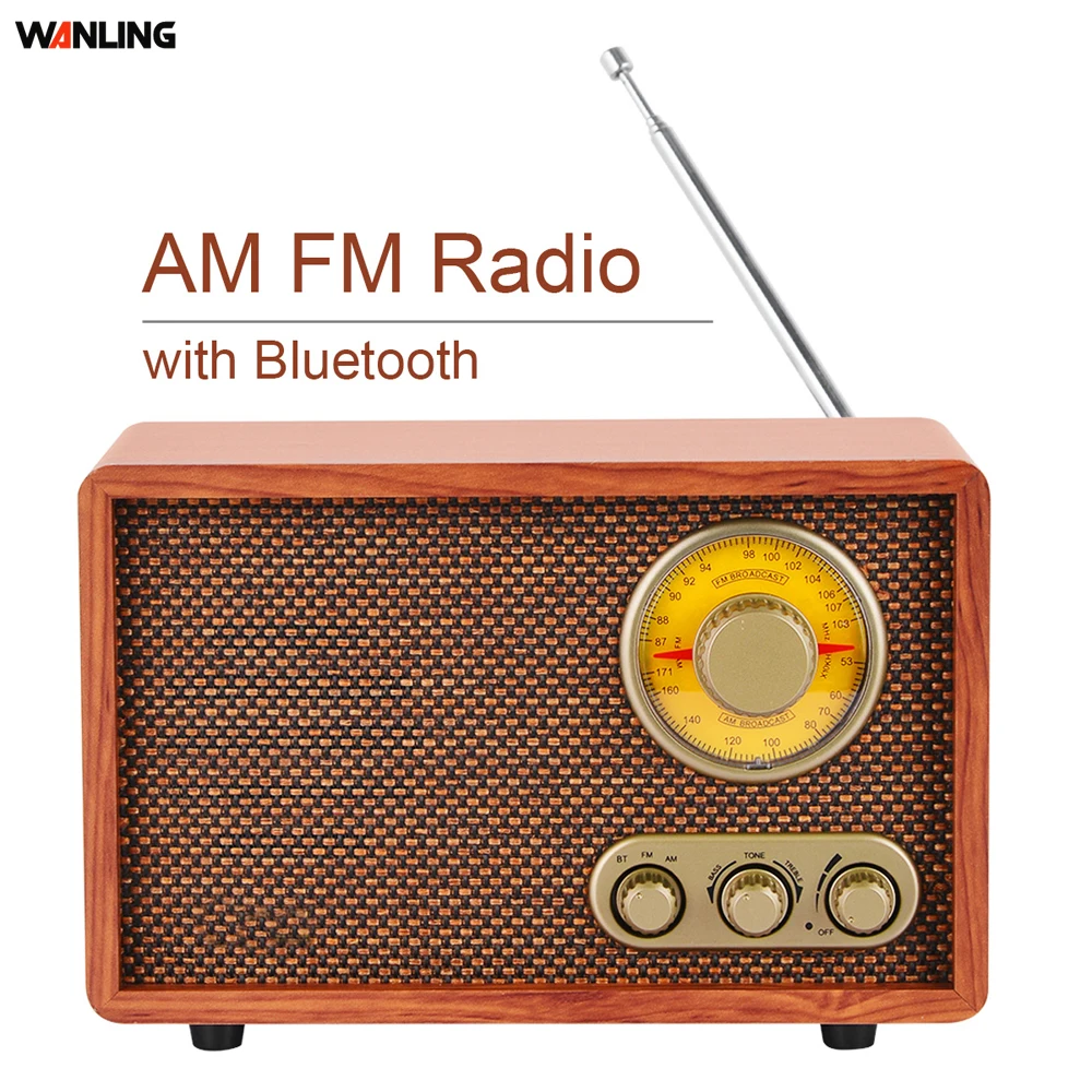 Portable Wooden AM FM Vintage Radio with Bulit-in Stereo Speaker Radio