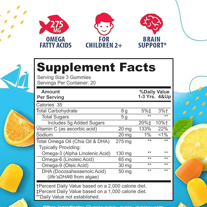 100% чистые органические Поливитамины DHA Omega 3 Gummies для детей с омега-6 9 поддержки глаз и иммунной системы в мозговом суставе