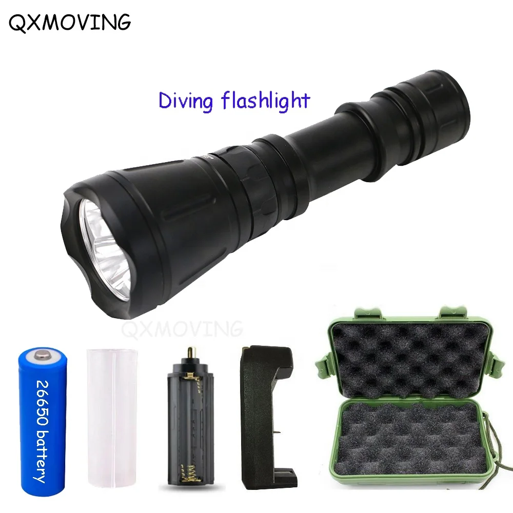 QXMOVING Most Powerful Super Bright 3pc T6 LED Rechargeable Scuba LED Diving Flashlight 5000lumens