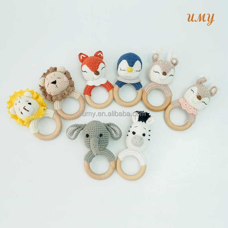 Hochet Crochet Teether Baby Teether Wood Ring Teething Toys Bpa Free Wooden Baby Teether Teething Toys for Babies 0-6 months