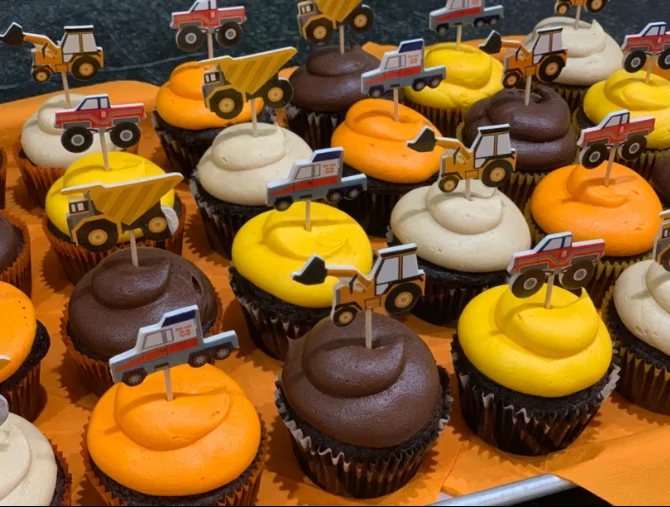 Construction machines cupcake topper truck excavator cake toothpicks decorations for baby shower birthday cake party supplies