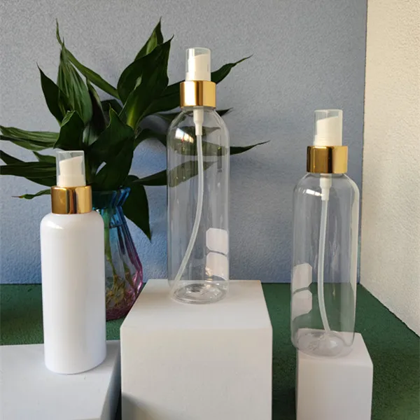 cosmetic cream pump bottle 50ml bottle pump head and skin cream bottle cap with cover Bright golden aluminum