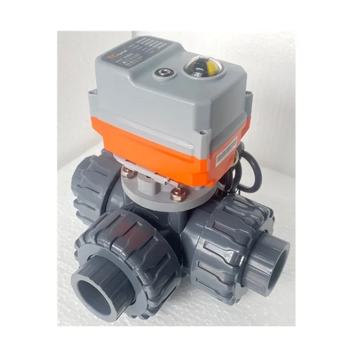 PTFE seat FPM seal electric motorised AC220V DC24V UPVC 3 way ball valve