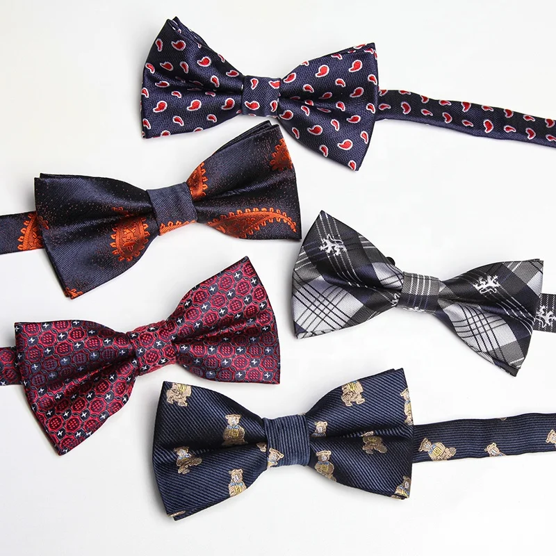 52 Designs hotsale mens luxury brand woven jacquard print neck bow paisley stripe floral dobby ties pre-tied bowtie for men