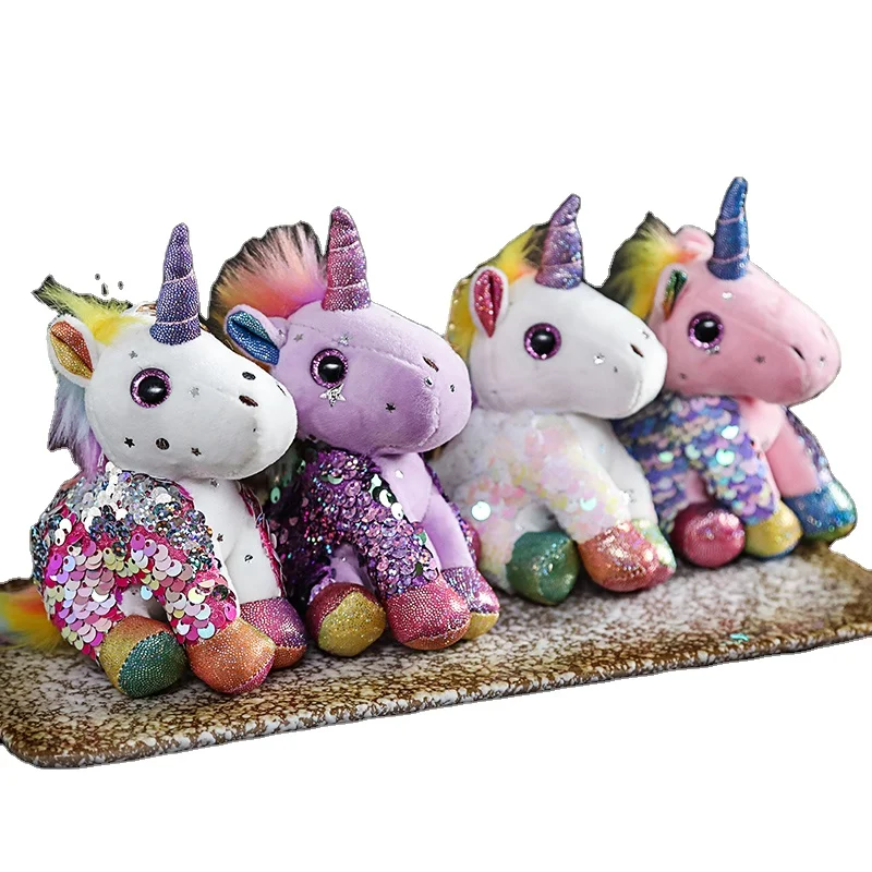 Beanie Sequin Flippables Plush Animal Cat Owl Fox Rabbit Unicorn Flamingo Sheep Dragon Dog Toys 15cm Sequin Series pendant key c