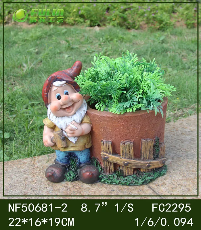 resin funny garden decoration labor gnome statue flower plant pot