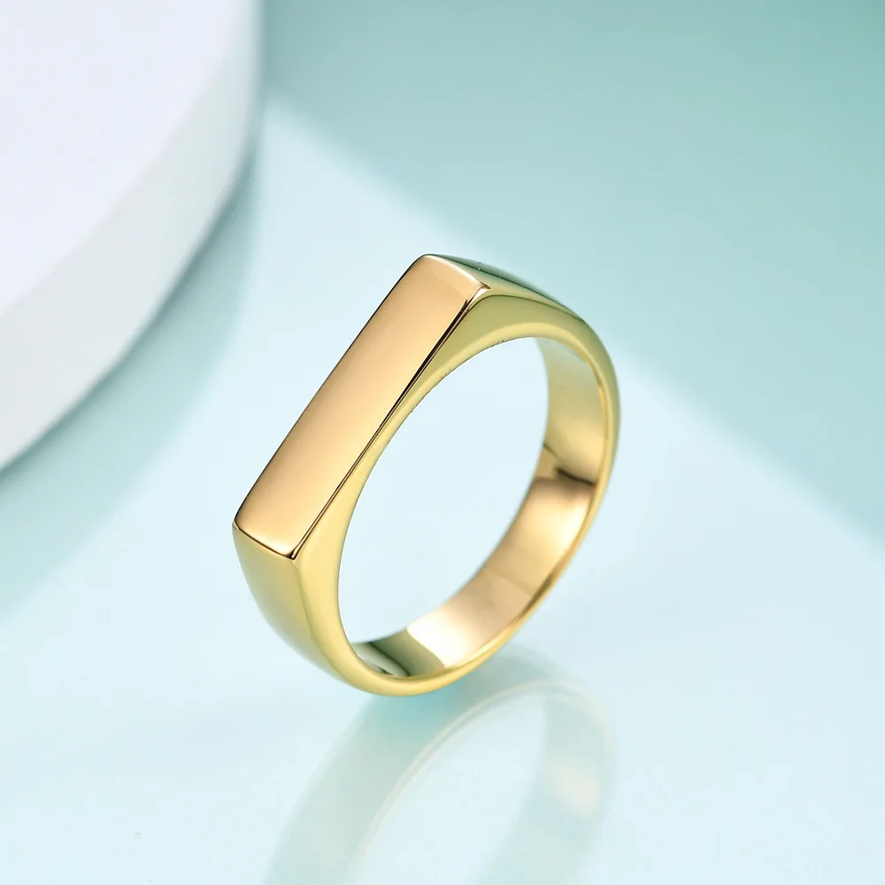 Simple Style 4MM Width Fashion Golden Flat Bar Finger Ring For Men Women
