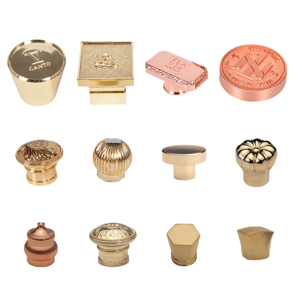 Custom Luxury Logo Travel Perfume Bottle Metal Cap Fea 15 Square Gold Zamac Screw Cap For 35Ml Perfume Glass Bottle