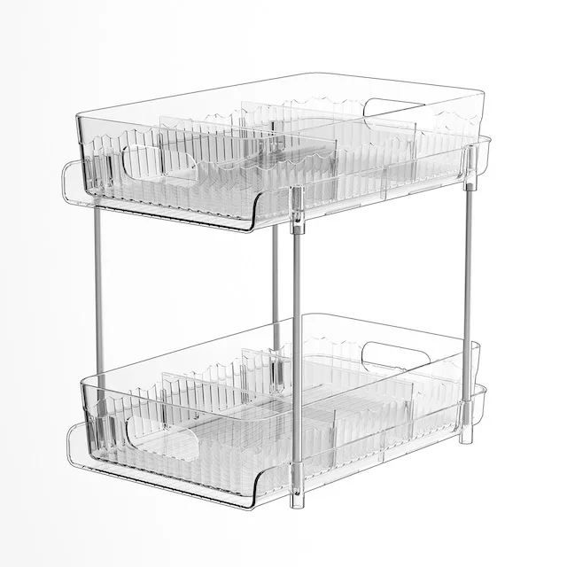 Kitchen Pantry Organizer and Storage with Movable Divider 2-Tier Clear Bathroom Pull Out Under Sink Cabinet Organizer