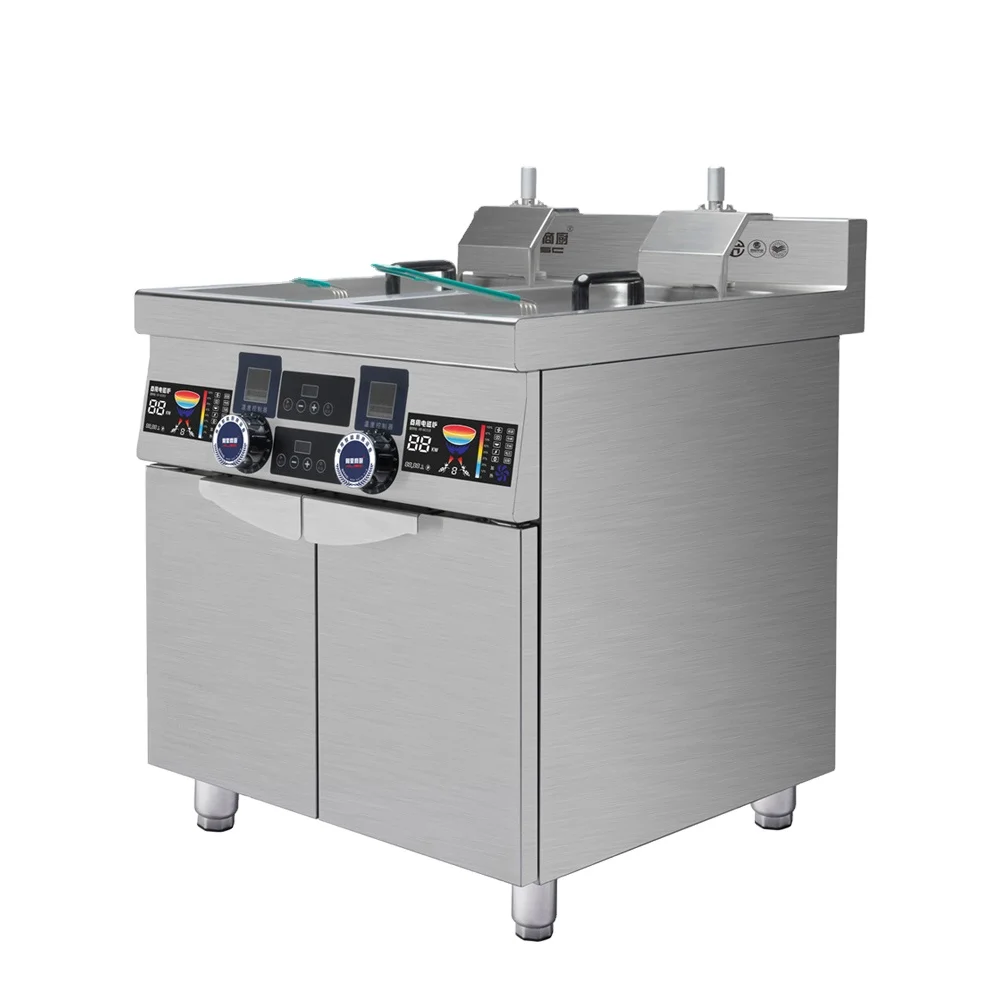 Double Tank Automatic Frying Machine Induction Deep Fryer Factory Direct Stainless Steel Fast Food Kitchen Equipment