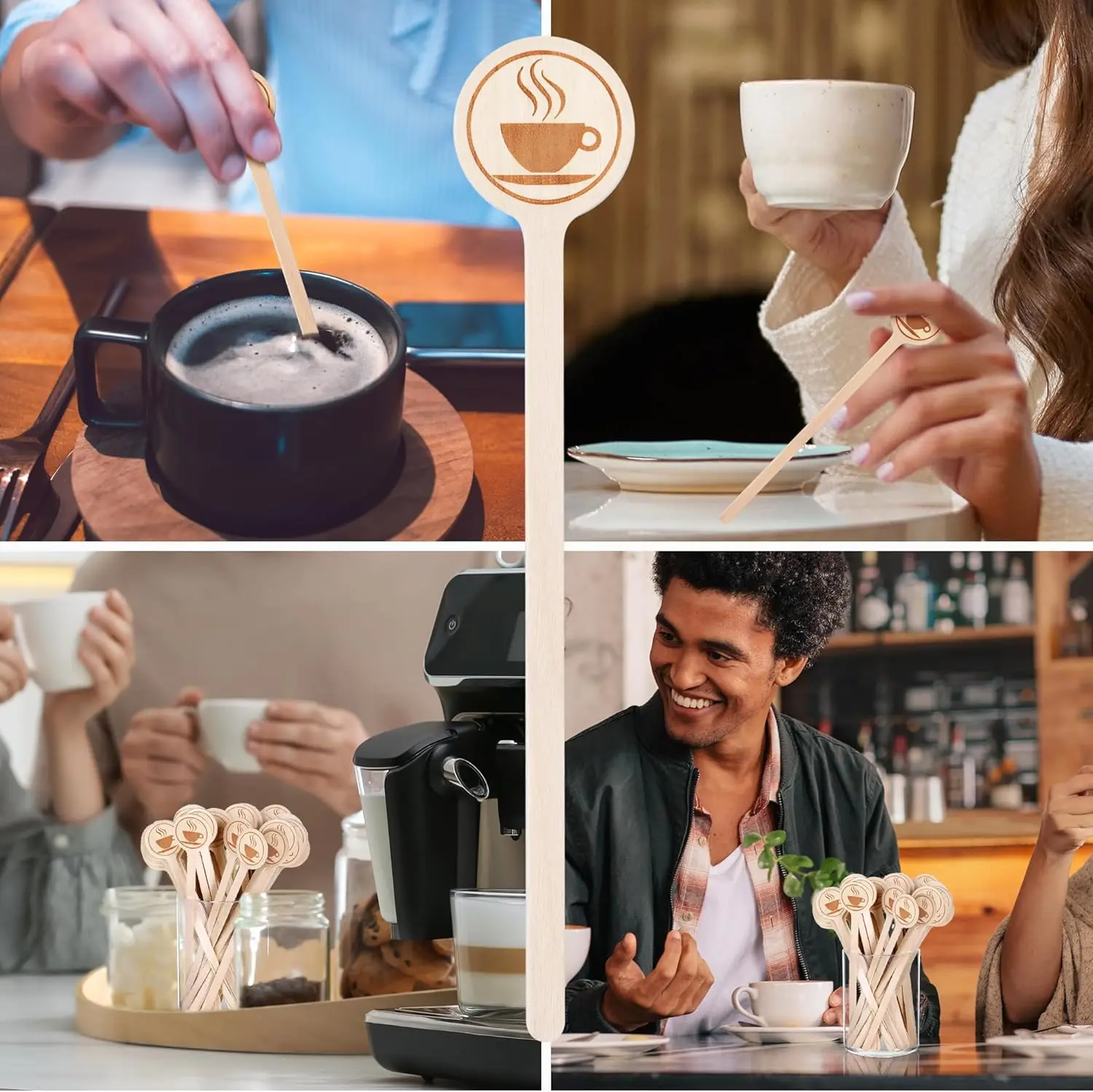 Free Sample Wooden Coffee Stirrers 5.9 Inch Stir Sticks with Round End Biodegradable Cafe Wood for Beverage