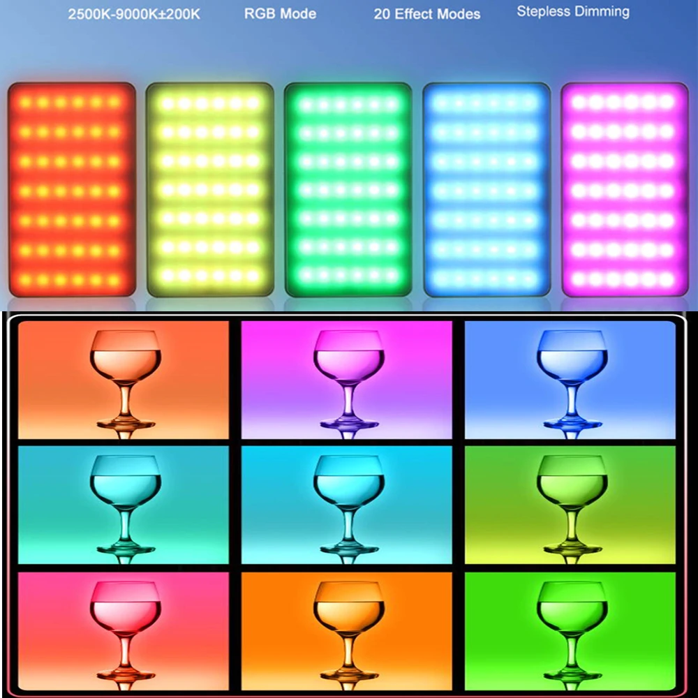 Mini RGB Camera Video Light 8W 3100mAh Rechargeable Battery LED Camera Accessories Light Kit for Photography Studio Shooting