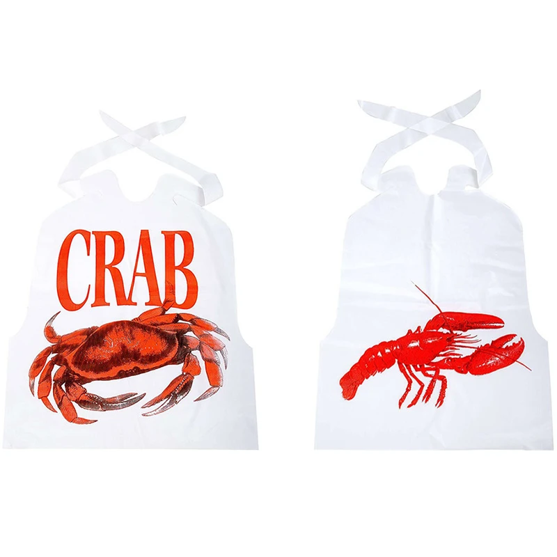 Custom Printed Sea Food Lobster Crab Dinning Apron Bibs Disposable Plastic Restaurant Adult Disposable Bib With Own Logo