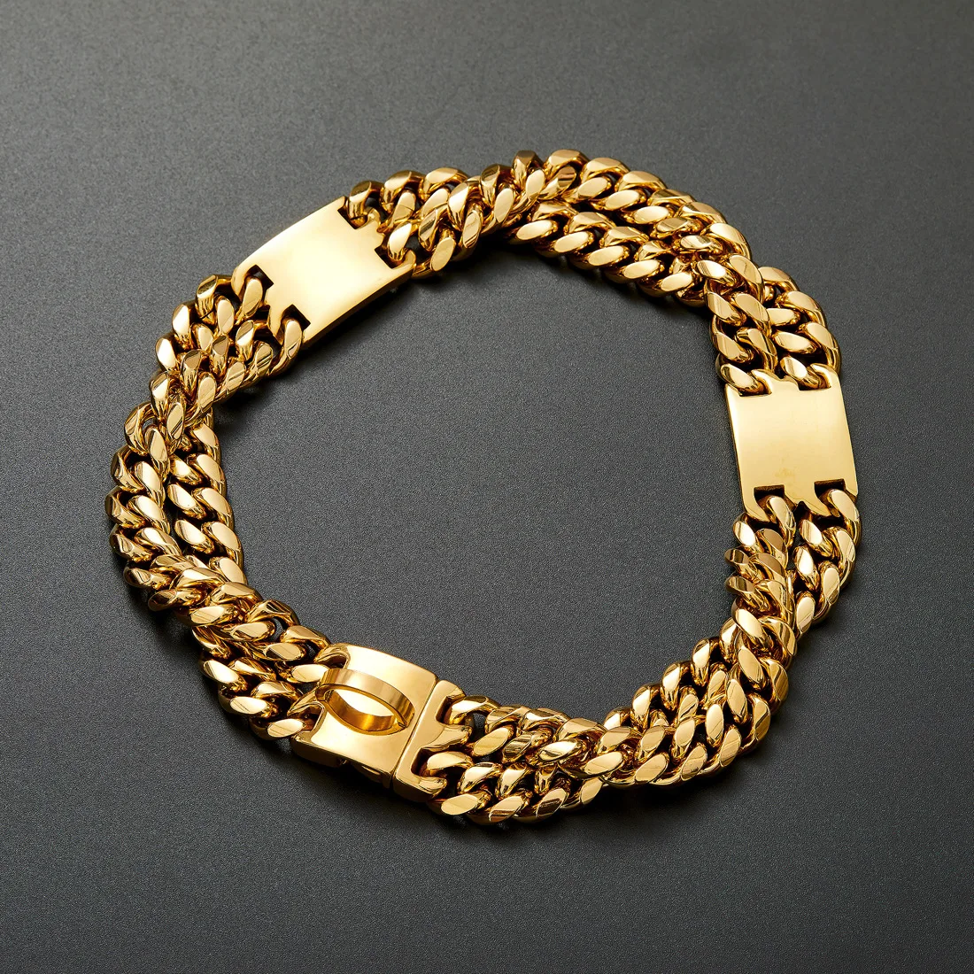 2024 New Wholesale High-quality Hardware 12mm Double Row Golden Encryption Pet ID Pitbull Metal Weight Collars For Dogs