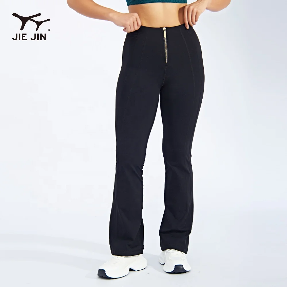 JIEJIN 2024 Compression Wide Leg Thick Fashion Fitness Zipped Activewear Yoga Flare Leggings