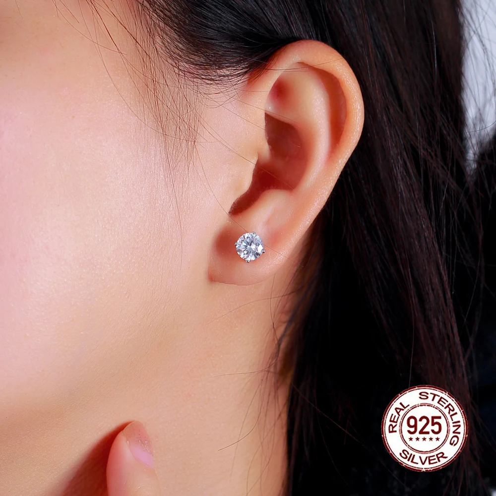 Girl Fashion Jewelry 6mm Single Top Zirconia Stone Earring S925 Sterling Silver Screw Back Design Stud Earrings for Women