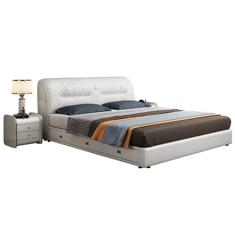 Многофункциональная классическая роскошная двуспальная кровать из цельного дерева для спальни