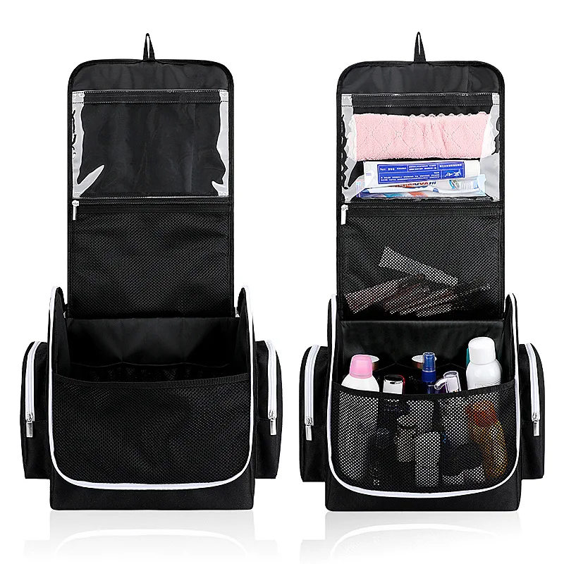 600D Hanging Foldable Cosmetic Bags with Hook Makeup Bath Products Storage Pouch Waterproof Large Capacity Bathroom Toiletry Bag