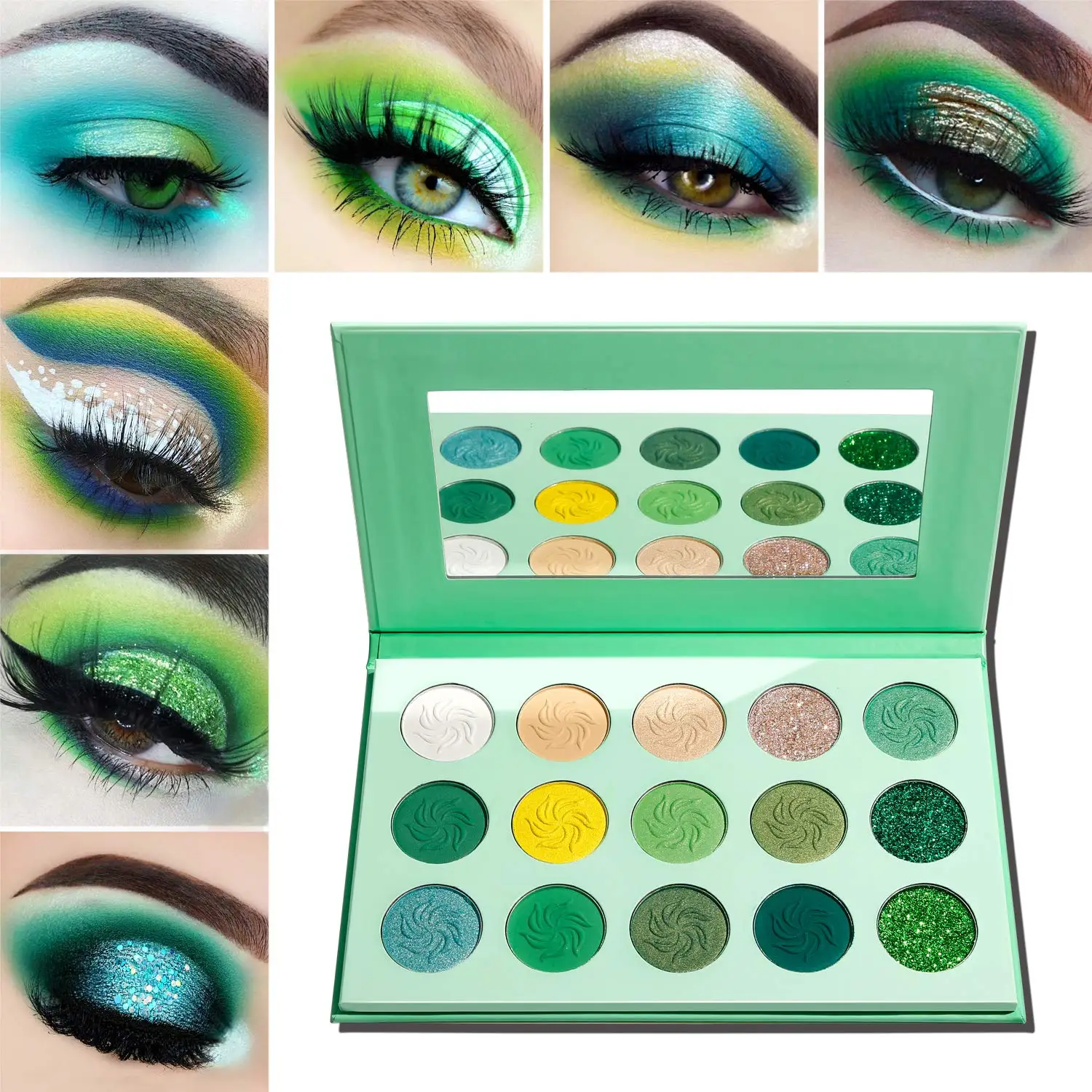 Green Eyeshadow Palette Pigment Powder Pressed 15 Colors Matte And Shimmer Eyeshadow Palette