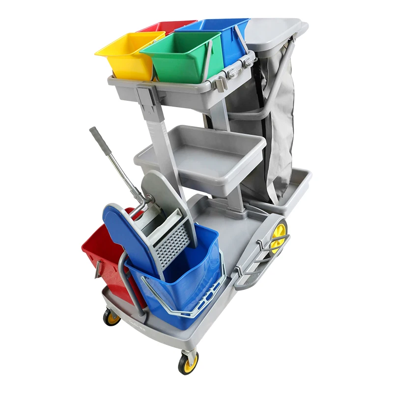 Multi-function Plastic Hotel Room Cleaning Carts Housekeeping Hotel Room Cleaning Trolley Service Tool Janitor Cart With Wheels