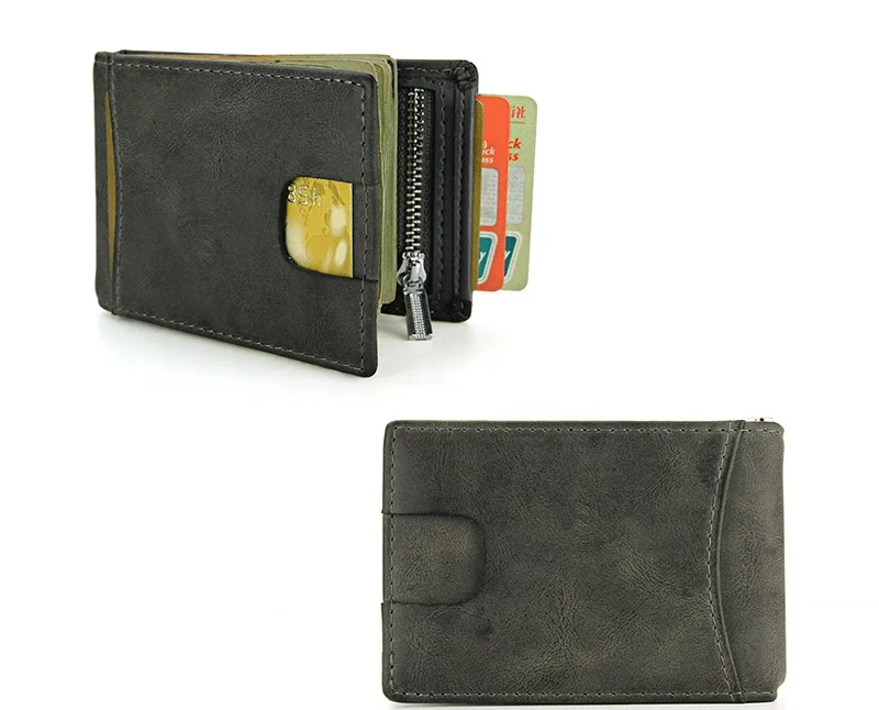 
Vintage cowhide wallet money clip retro army green bifold RFID wallet fashion leather wallet for men 
