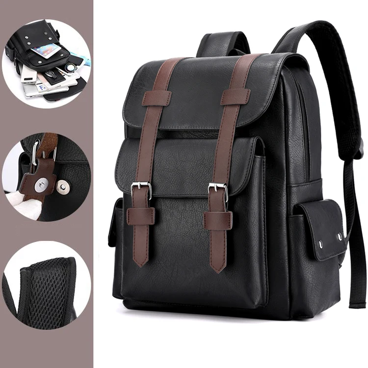 Custom Backpack Computer Bag School Men Travel Waterproof Briefcase Black leather Bag Polyester Unisex Waterproof Handbag Letter