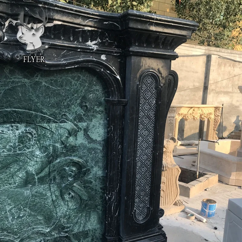 Indoor Decoration Hand Carved Black Marquina Marble Fireplace