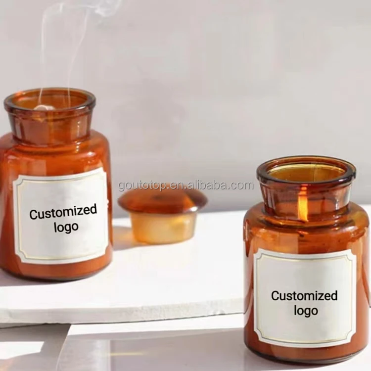 Wholesale matte Amber 8 oz 10 oz 12 oz glass candle jar container with lid