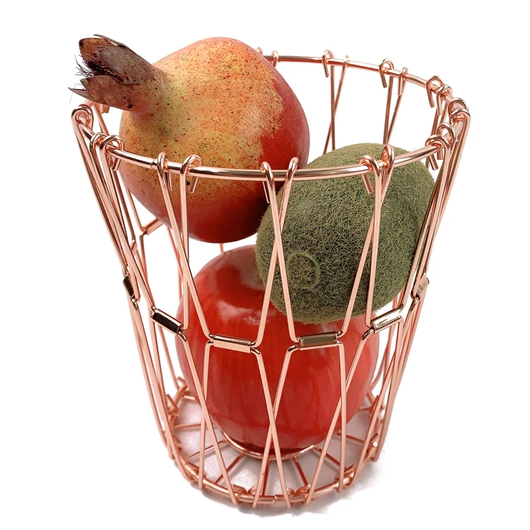 foldable stainless steel golden fruit bowl banana fruit basket iron wire storage collapsible fruit basket