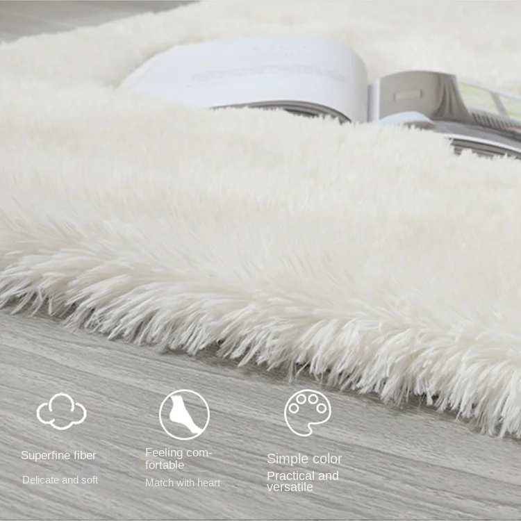 Living area carpet, fluffy and super soft, luxurious faux fur carpet with long hair on the headboard