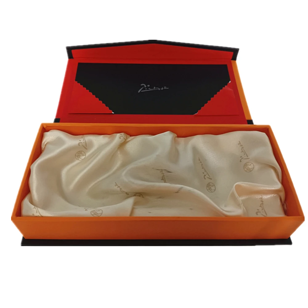 Orange Color Printing  Paper Magnetic Closure Satin Cloth Lining Picasso Gift Packaging Box For Pen With Information Card