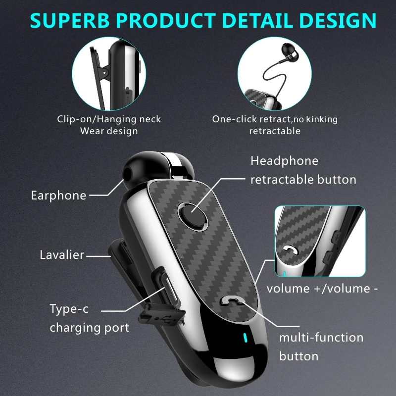 L2 Tws Wireless Headset V5.0 Call Vibration Retractable Clip Lavalier Business Headphone Mono Business Earphones