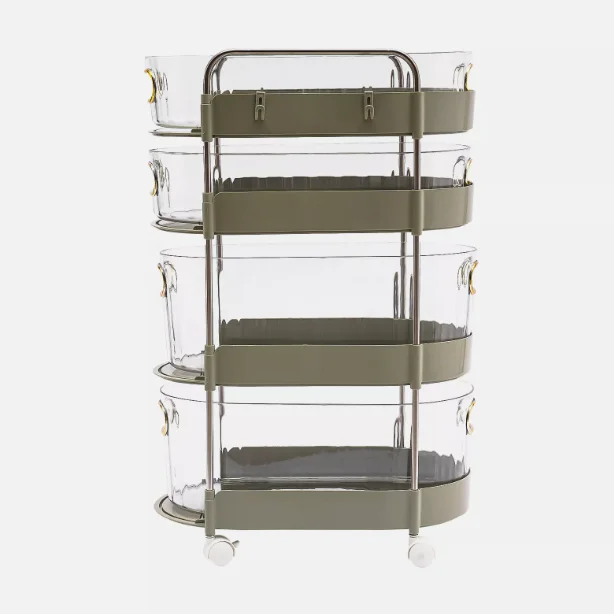 Green 4-Layer Movable Cosmetics Storage Rack Household Drawer Style Snack And Beverage Display Rack