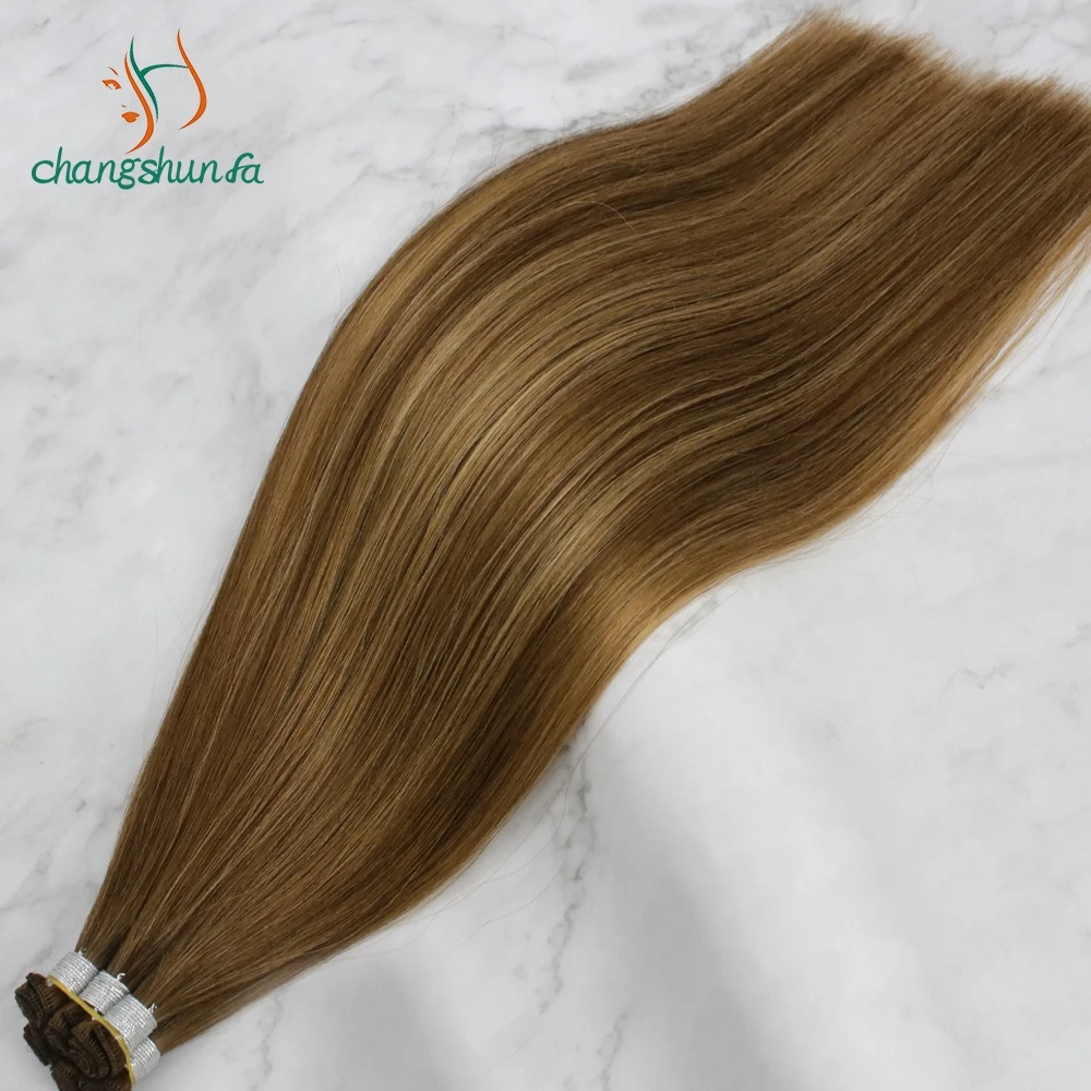 Thick End Russian Human Hair Handtied Weft Hair Extension Double Drawn Hand Tied Weft