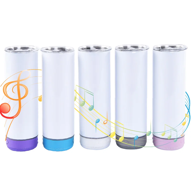 Customized 20 oz Glow in the Dark Skinny Steel Travel Sublimation Vacuum Bluetooth Speaker Coffee Mug Tumbler with Lid