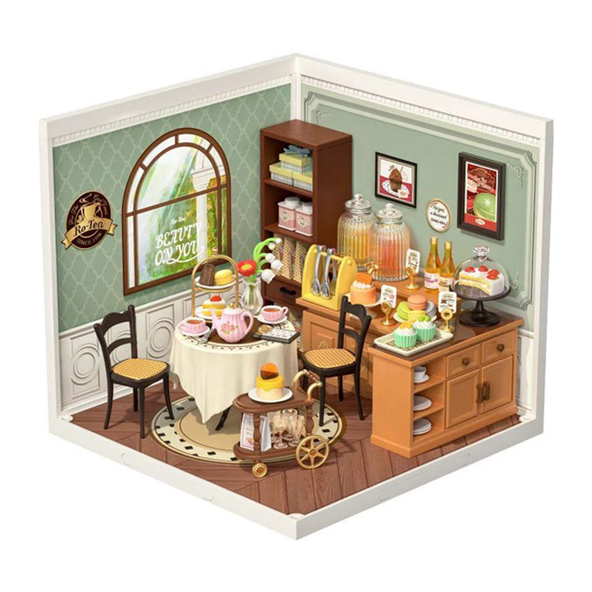 Robotime Rolife DIY Miniature House Kit DW011 Sweet Sips Tea Assembled Toys Gift Set 3D Plastic Puzzle