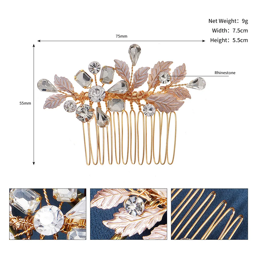 Hot fashion bridal headdress alloy leaves hair comb wedding hair accessories luxury show harvest handmade rhinestone insert comb