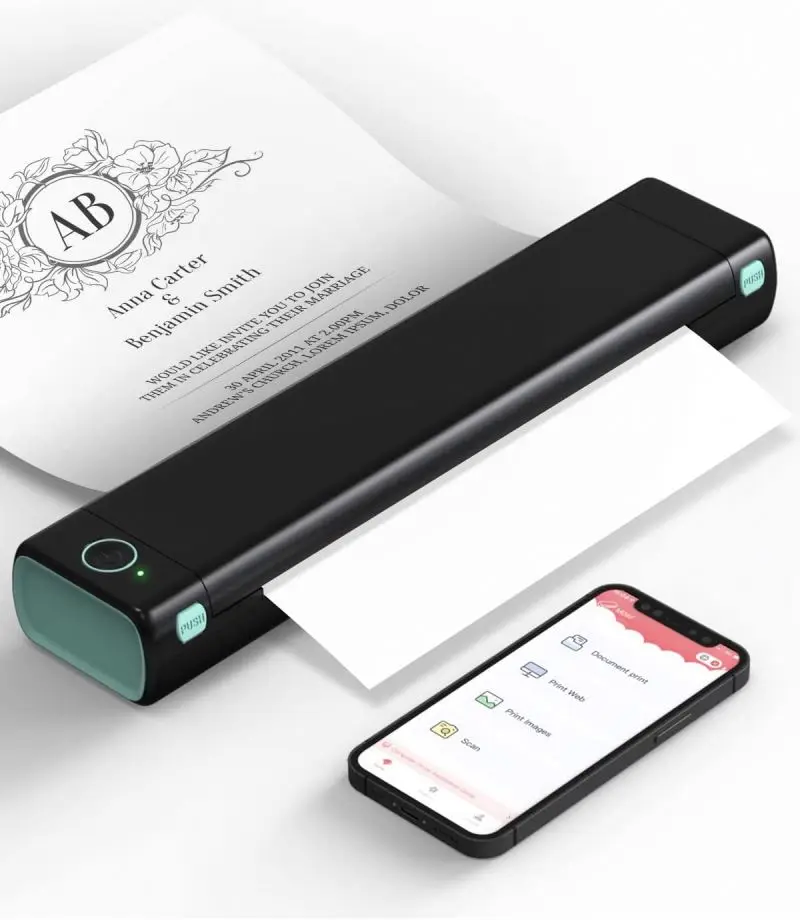 Ручной принтер Phomemo M08F портативный ручной A4 беспроводной с синим зубом поддержка термобумаги a4