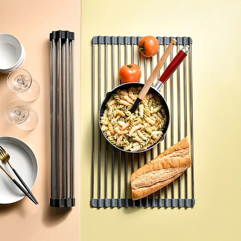 Multi functional silicone drain roller shutter, household bowl and chopstick storage rack, stainless steel sink rack