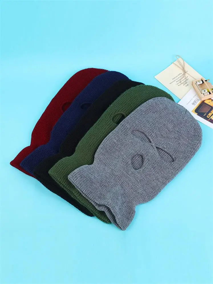 Full Face Cover Mask Three 3 Hole Balaclava Knit Hat Winter Stretch Snow Mask Beanie Hat Cap Black Warm Face Masks