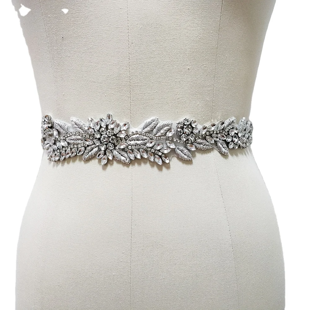 Hot Sale Luxury Crystal And Rhinestone Beaded Belt For Wedding Dresses Handmade Floral Bridal Sash Belt