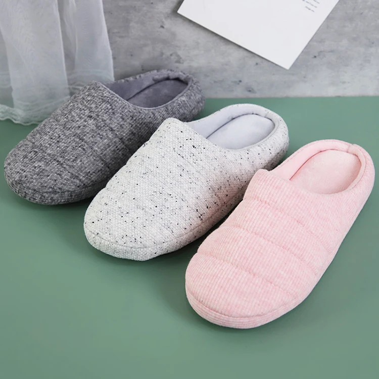 Factory Unisex Cozy Warm House Non Slip Memory Foam Solid Color Cotton Indoor Slippers for Men Women