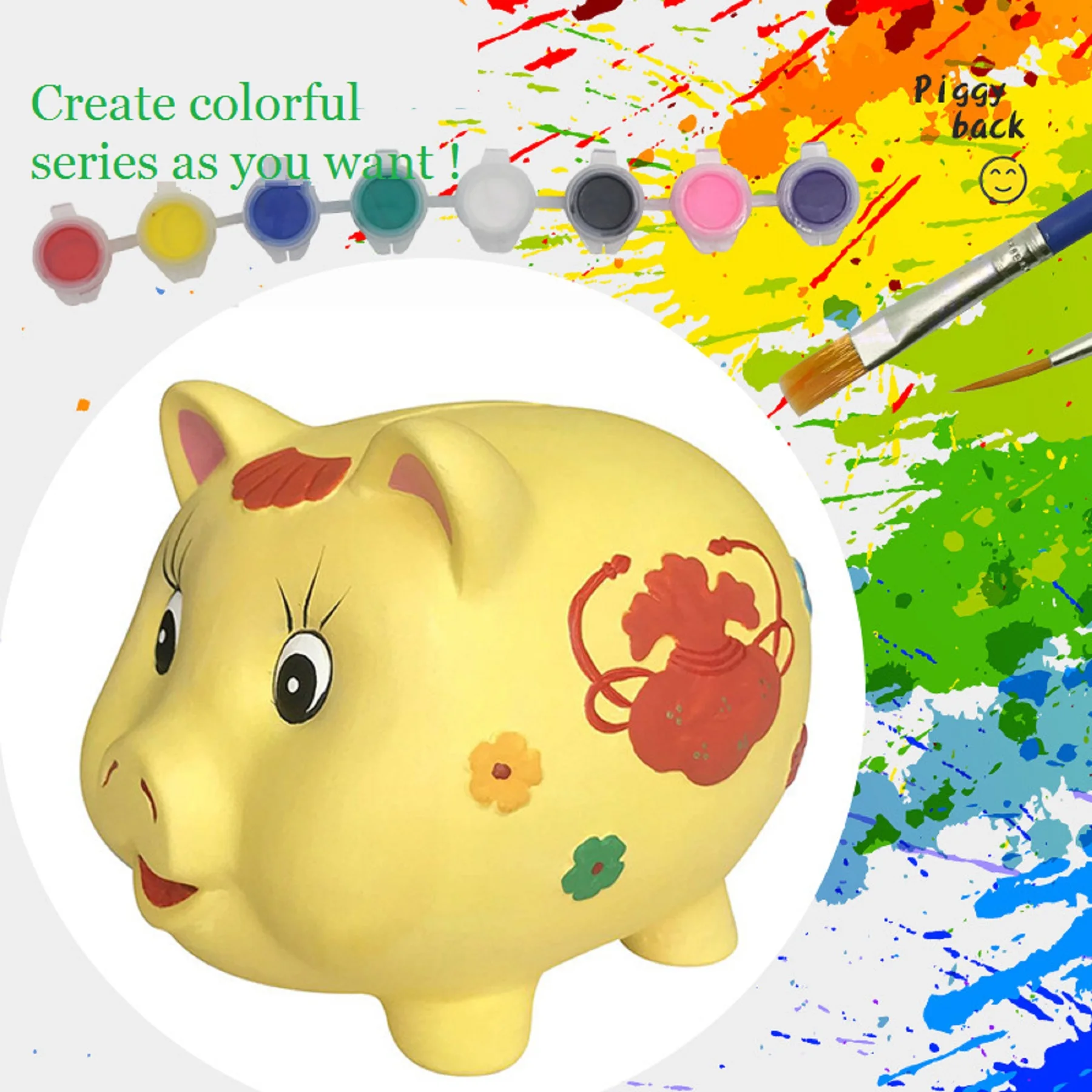 DIY Ceramic Handpaint White Ceramic Piggy bank Coin box