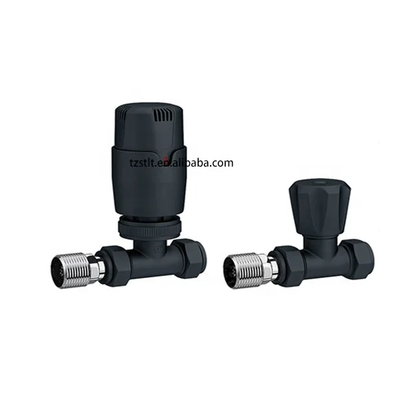 Europe type 15mmx1/2'Angle Thermostatic Radiator Valve with Black Finishing color