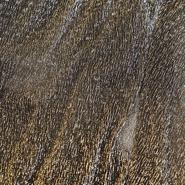 New Arrival Metallic Foil Pleated Fabric 100% Polyester Colorful Stretch Foil Fabric For Ladies Summer Dress