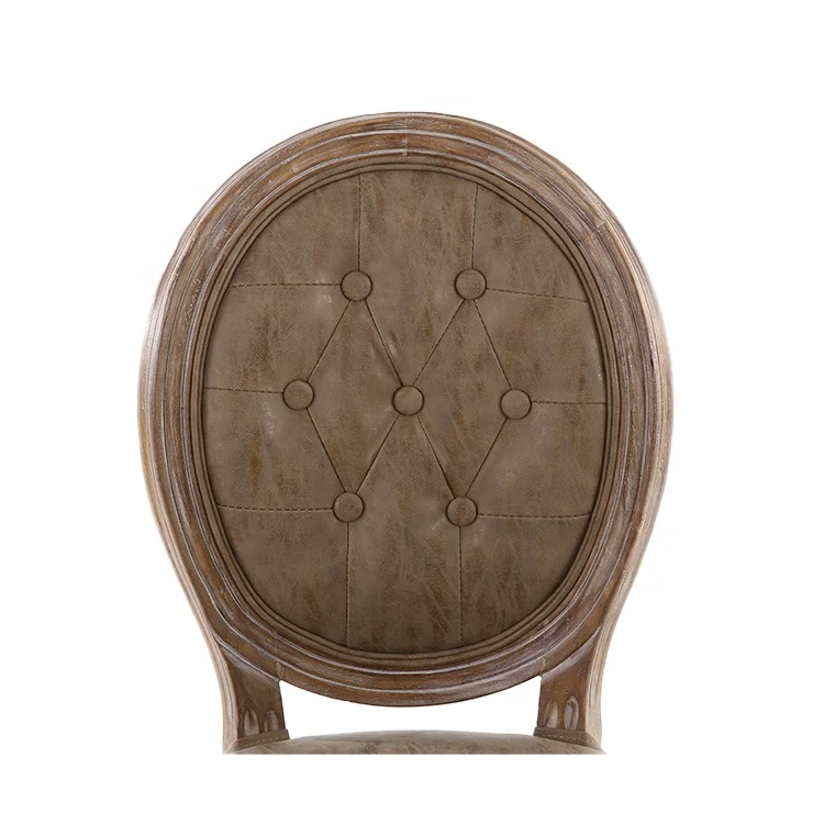 Tufted Design Elegant Luxury Sand Pu Leather Wood French Dining Chair